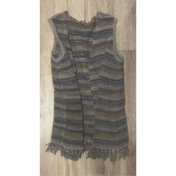 Cato XL Grey and Blue Sleeveless Fringe Long Vest - Picture 1 of 6